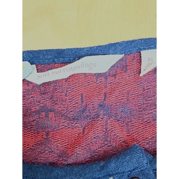 Soft Surroundings Womens XL Red Blue Aztec Print Long Sleeve Top Viscose - Picture 4 of 6